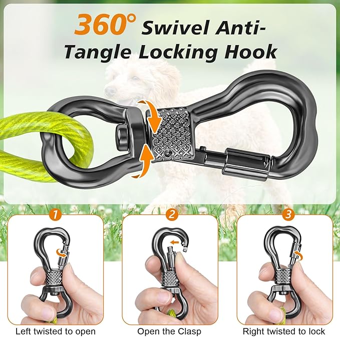 Tresbro 25 FT Dog Tie Out Cable with Spring, Shock Absorbing Tether Chains for Outside Aavilable in 10/15/20/25/30/40/50/70/100/120 FT, Heavy Duty Leads for Yard for Medium &amp; Large Dogs Up to 500 LBS