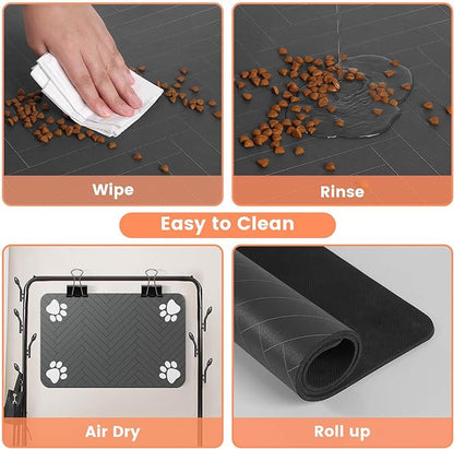 Pet Feeding Mat-Absorbent Pet Placemat for Food and Water Bowl, with Waterproof Rubber Backing, Quick Dry Water Dispenser Mat for Dog and Cat (17"x27", Beige)