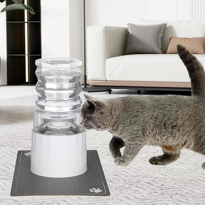 Sfozstra Automatic Gravity Water Dispenser: 5L White Stainless Steel Pet Bowl Waterer with Waterproof Pad - Raised Edge Water Feeder for Cats &amp; Small Dogs Indoor/Outdoor