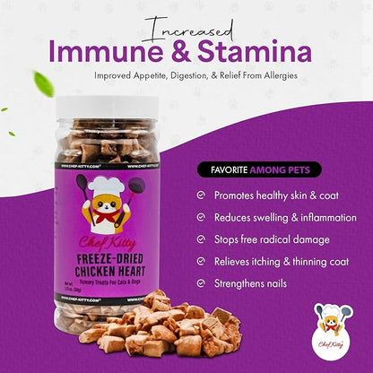 Freeze-Dried Chicken Heart Treats for Cats &amp; Dogs – 100% Human Grade, Single Ingredient, High-Protein, Healthy Snack – No Additives or Preservatives – 1.4oz - Inspected &amp; Tested in USA