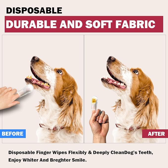 Pet Tooth Cleaning Finger Wipes (50Pcs),Dog Teeth Cleaning Wipes,Dog Dental Cleaning Finger Sleeves,Reduces Plaque &amp; Freshens Breath,Freshens Breath, Safe and Natural