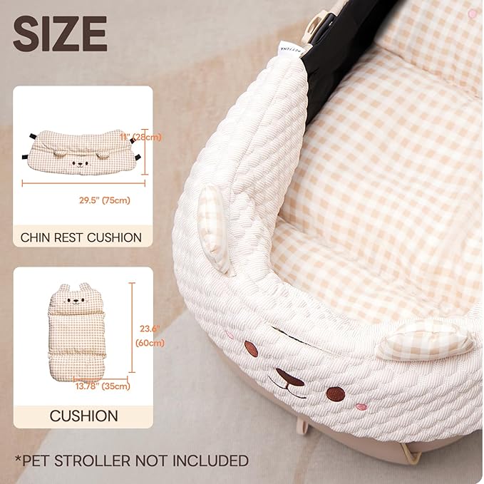 Cooling Cushion for Pets, Removable &amp; Washable Dog Stroller Cushion, Both Side Used Pet Stroller Cushion for Dogs &amp; Cats, Khaki
