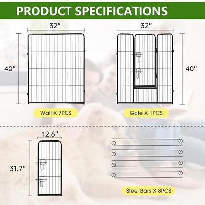 BestPet Dog Playpen Indoor 40 inch 8 Panels Metal Dog Pen Pet Dog Fence Outdoor Exercise Pen with Doors,Pet Puppy Playpen for RV Camping Yard, Black