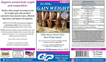 SU-PER Gain Weight for Horses - Equine Supplement Weight Gainer for Horses - Promotes Lean Muscle Mass, Digestion &amp; Appetite - 25 Pound, 4 Month Supply