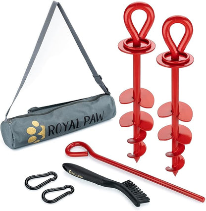 ROYAL-PAW Dog Tie Out Stake - for Large Dogs up to 210 lbs - Heavy Duty Dog Stake for Yard, Beach &amp; Camping Outside - Best in Ground Anchor for a Dog Cable, Leash, Lead Tether (R2-Crimson Red)