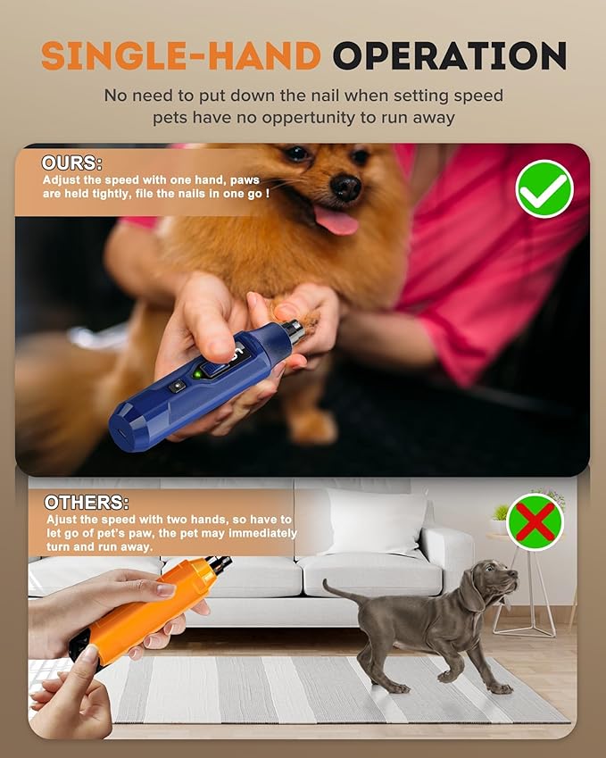 YABIFE 7-Speed Pet Nail Grinder with Light – Heavy Duty, Whisper Quiet Nail Trimmer for Dogs, Cats, Birds &amp; Small Animals – Single-Handed Operation