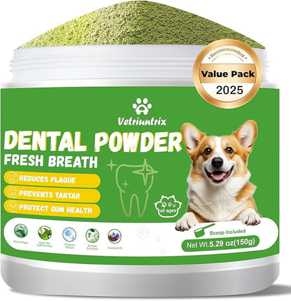 Dog Dental Care Powder - Plaque &amp; Tartar Control with Natural Enzymes, Teeth Cleaning Powder for Dogs with Probiotic, Bad Breath Treatment for Small Medium Large Dogs
