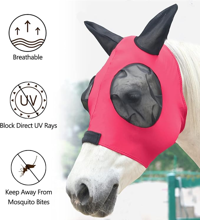 Horse Fly Mask, Fly Masks for Horses with Ears, Super Comfort &amp; Stretchy Fitting Equine Fly Mask Red Cob
