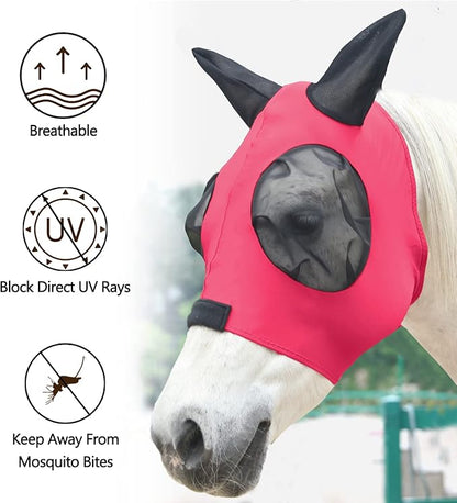 Horse Fly Mask, Fly Masks for Horses with Ears, Super Comfort &amp; Stretchy Fitting Equine Fly Mask Red Cob