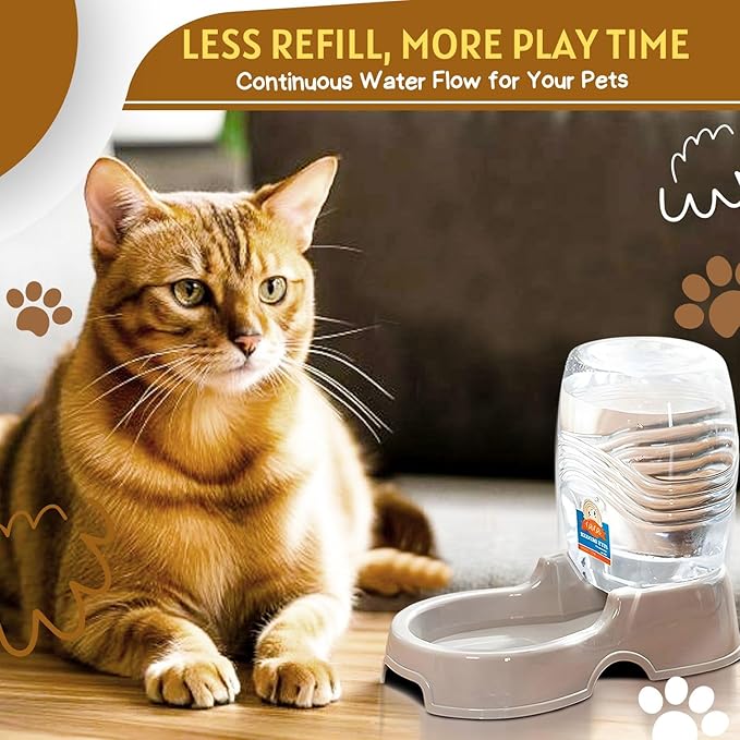Flexzion Automatic Gravity Pet Waterer for Cat &amp; Dog - Non-Skid &amp; Easy-Clean Auto Replenish Water Dispenser Drinking Bowl (1/4 Gallon/ 900ml), Beige