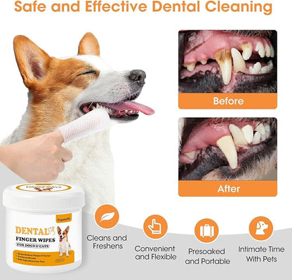 Finger Brushes for Dental Care of Pets, Teeth Cleaning Finger Wipes, Dog Dental Wipes, Reduce Plaque &amp; Tartar, Freshen Breath, Safe &amp; Natural Pet Dental Wipes for Dogs Teeth