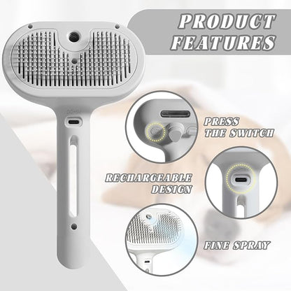 Cat Steam Brush, 3 in 1 Cat Brush for Shedding &amp; Grooming, Water Brush for Cats Dogs, Pet Hair Removal Comb for Long Short Haired Small Animal, Self Cleaning Slicker Brush with Release Button