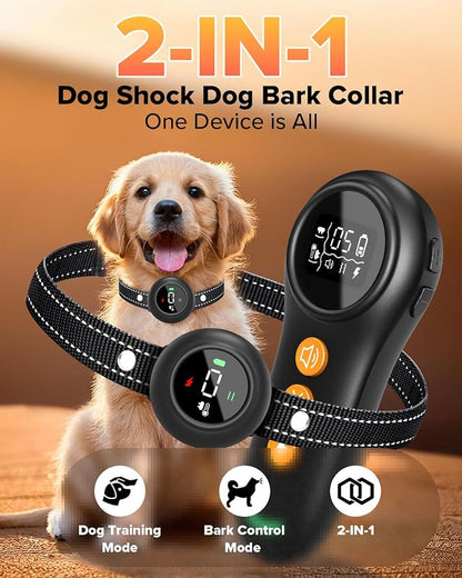 XDX 2-in-1 Dog Shock Collar &amp; Bark Collar – 3300FT Dog Training Collar with Remote, Automatic Anti-Barking, 5 Adjustable Sensitivity Levels, IP67 Waterproof E-Collar for Small Medium Large Dogs