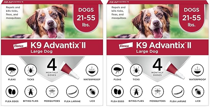 K9 Advantix II Large Dog Vet-Recommended Flea, Tick &amp; Mosquito Treatment &amp; Prevention | Dogs 21-55 lbs. | 4-Mo Supply (Pack of 2)