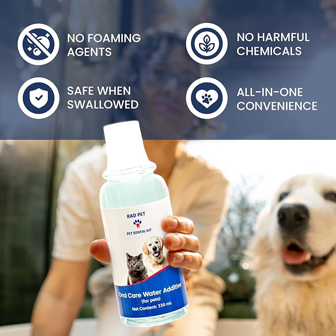 RAD PET - Advanced Pet Dental Hygiene Kit, Vet-Formulated Cat &amp; Dog Tooth Brushing Kit, Complete Oral Care with Cat/Dog Toothbrush and Toothpaste (Enzymatic), Pet Dental Wipes &amp; Water Additive