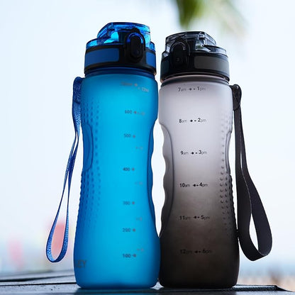 OLDLEY 25 oz Water Bottle, Motivational Water Bottle with Time Marker, Sports Water Bottle With Strap, Leakproof &amp; BPA Free Large Water Bottles for School, Gym, Travel, Outdoor, Tritan,Blue