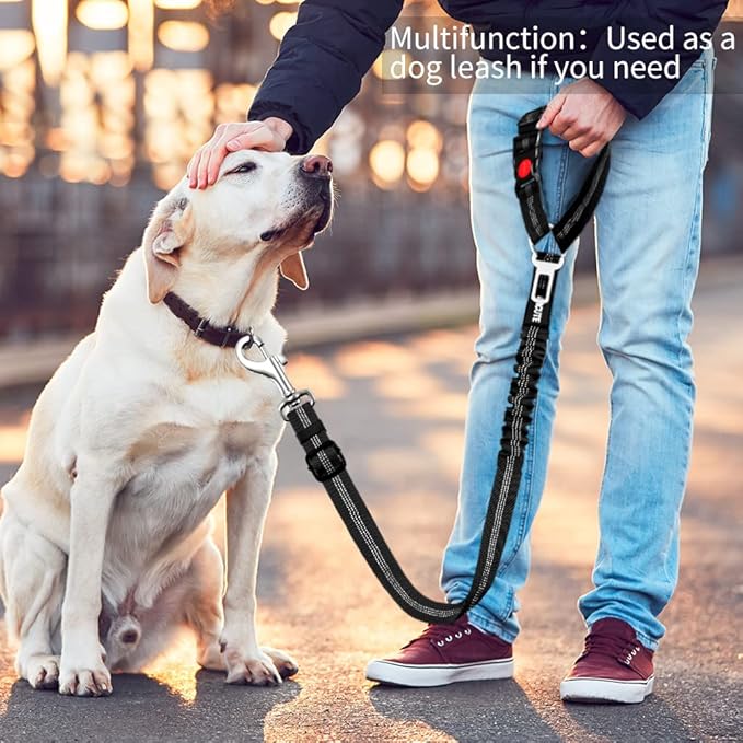 2 Piece Set Retractable Dog Car Seatbelts - Adjustable Pet Seat Belt for Vehicle Headrest Restraint - Heavy Duty &amp; Elastic &amp; Durable Car Harness