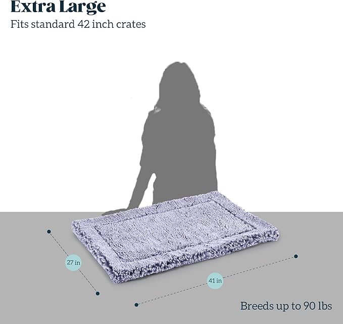 Stoutwool Indestructible Dog Bed - Fluffy Chew Proof Dog Crate Pad - Tough Kennel Pad for Aggressive Chewers - Washable, Ideal for Large Breeds &amp; Fits 42-Inch Crate - 41"x27", Jacaranda