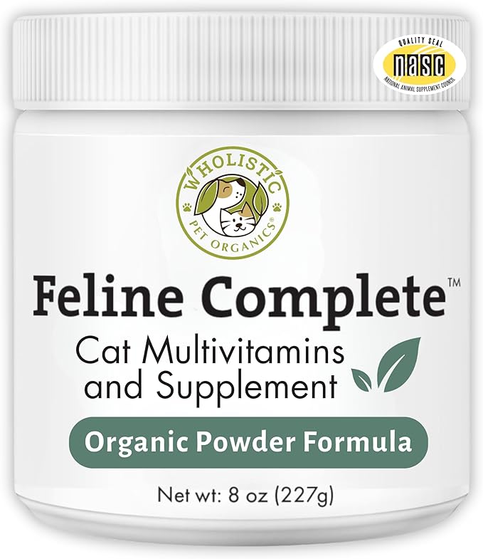 Wholistic Pet Organics Feline Complete - 8 Oz - Multivitamin &amp; Probiotic Powder for Cats - Natural Cat Food &amp; Digestive Support
