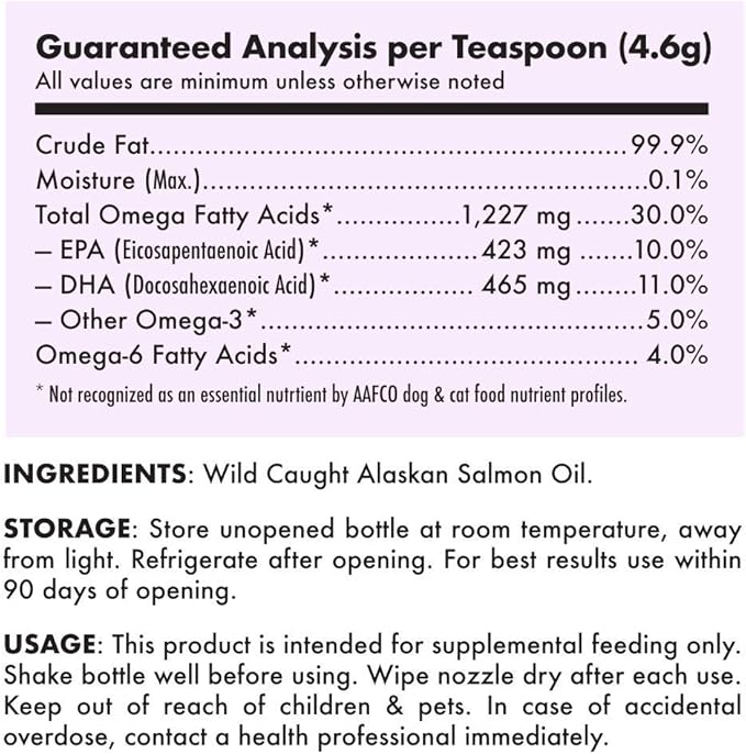 Wild Alaskan Salmon Oil for Dogs &amp; Cats - Pure Fish Omega 3 6 9 Liquid EPA DHA Fatty Acids - Skin &amp; Coat Supplement - Supports Joint Function, Brain, Eye, Immune &amp; Heart Health - Made in USA 8 oz
