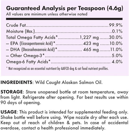 Wild Alaskan Salmon Oil for Dogs &amp; Cats - Pure Fish Omega 3 6 9 Liquid EPA DHA Fatty Acids - Skin &amp; Coat Supplement - Supports Joint Function, Brain, Eye, Immune &amp; Heart Health - Made in USA 8 oz