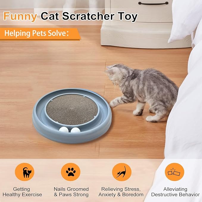 Interactive Cat Ball Track Toy for Indoor Cats, Cat Scratching Board &amp; Exercise Set for Bored Indoor Adult and Kitten Mental &amp; Physical Stimulation, with Spare Ball to Prevent Loss (Grey)