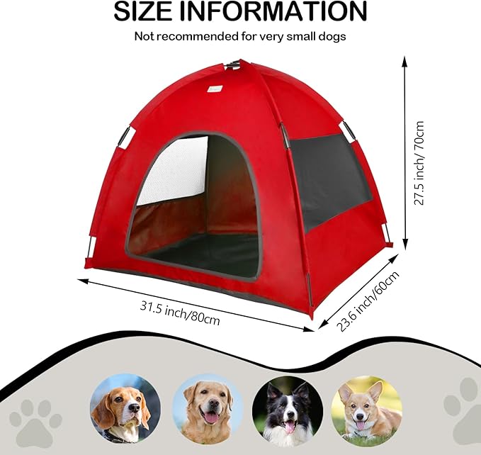 Red, Large Cat &amp; Dog Waterproof Tent House - Washable Indoor/Outdoor Bed, Cave Nest for Small Pets