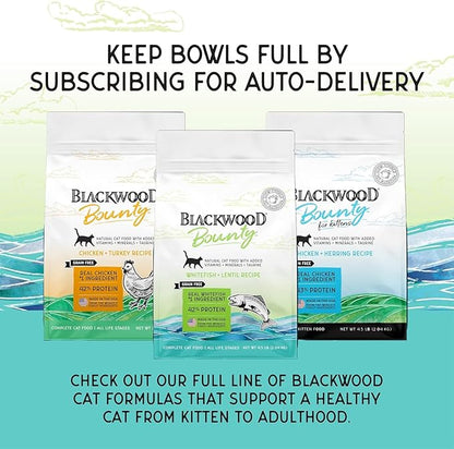 Blackwood Bounty Dry Cat Food, Whitefish &amp; Lentil Recipe for All Life Stages, 10 Pound Bag, High Protein, Grain Free