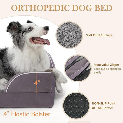 Comfort Expression Medium Dog Beds Waterproof Orthopedic Foam Dog Sofa Beds for Medium Large Dogs Comfy Pet Bed with Washable Removable Cover &amp; Non-Slip Bottom(Medium,Purple)