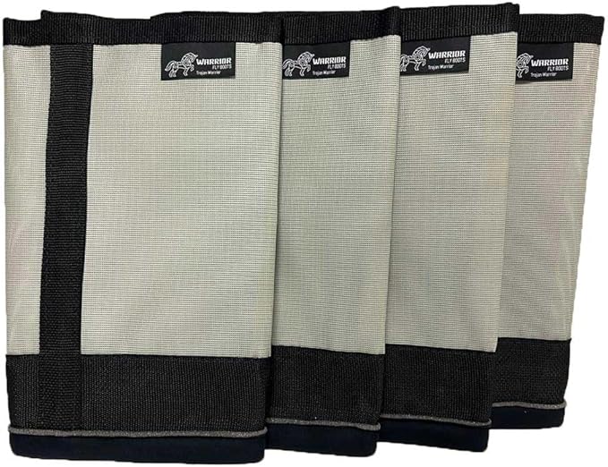 Warrior Fly Boots for Horses - Breathable Mesh Horse Boots for Fly Protection &amp; Leg Comfort - Set of 4 (Trojan Warrior, Gray)