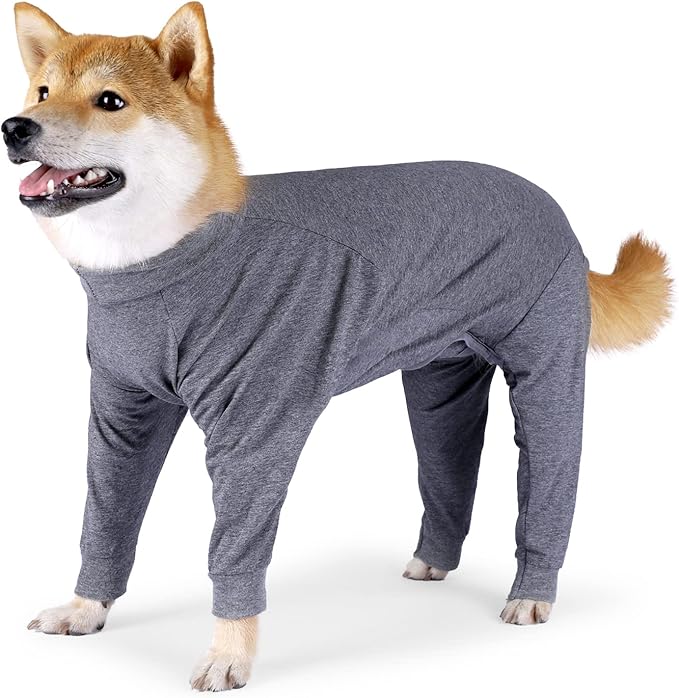Dog Recovery Suit, Abdominal Wound After Surgery Wear, Prevent Licking Wounds, E-Collar &amp; Cone Alternatives, Long Sleeve Postoperative Shirts Dog Bodysuit Prevent Shedding(XL, Grey)