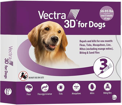 Vectra 3D for Dogs Flea, Tick &amp; Mosquito Treatment &amp; Prevention for Large Dogs (56 to 95 lbs) , 3 month supply