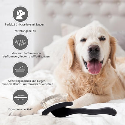 Dog Slicker Brush for Shedding and Grooming Medium or Long Haired Cats, Extra Long &amp; Soft Pin Slicker Brush for Removes Loose Hair, Tangles, Knots, Undercoat, Free Pet Comb, Large Black