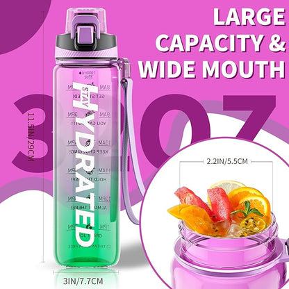 Water Bottle, 32 oz Motivational Water Bottles with Time Marker-Tritan &amp; BPA Free, Sports Water Bottle with Time to Drink &amp; Strap, Wide Mouth, Leakproof -Gift for Christmas Gym Fitness &amp; Outdoor