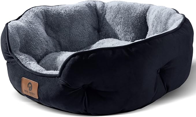 Asvin Small Dog Bed for Small Dogs, Cat Beds for Indoor Cats, Pet Bed for Puppy and Kitty, Extra Soft &amp; Machine Washable with Anti-Slip &amp; Water-Resistant Oxford Bottom, Black, 20 inches
