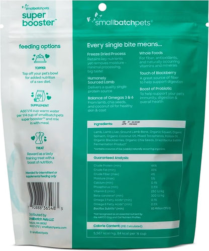 smallbatch Freeze Dried Dog Treats, Superfood Food Topper Lamb Bites for Dogs &amp; Cats, Probiotics, Organic Ingredients, High Protein, Grain Free Healthy Treat or Food Topper, Made in The USA, 7 oz Bag