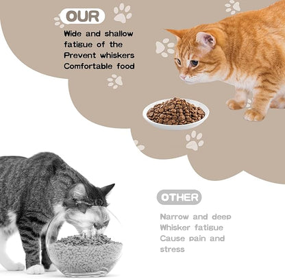 6 Pack Cat Food Bowl, Ceramic Cat Bowls, Anti Whisker Fatigue Cats Bowl Set,5.5 Inches Shallow Wide Kitten Plates for Food and Water (Cat&