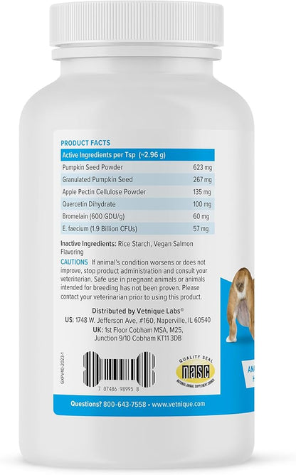 Vetnique Labs Glandex Dog Fiber Supplement Powder for Anal Glands with Pumpkin, Digestive Enzymes &amp; Dog Probiotics for Digestive Health - Vet Recommended - Boot The Scoot (Vegan Salmon, 4.0oz Powder)