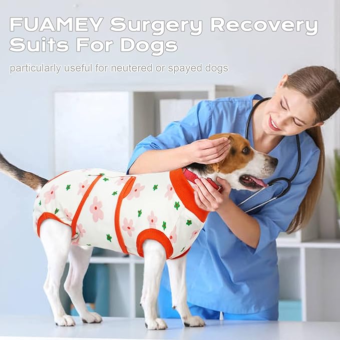 FUAMEY Recovery Suit for Dogs After Surgery,Soft Breathable Dog Bodysuit E-Collar &amp; Cone Alternative Surgical Suit,Male Female Dog Neuter Spay Suits Anti Licking Wounds Onesie Red Flower XXL