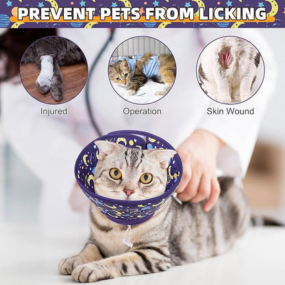 KOOLTAIL Cat Cone Collar, Adjustable Soft Comfortable Cat Recovery Collar to Stop Licking, Foldable Donut Water Resistant Pet Cone for Small Large Cats Kittens After Surgery Star S