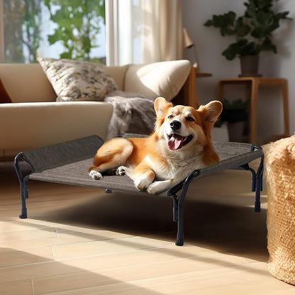 Veehoo Medium Elevated Dog Bed, Guardrail, Non-Slip, Chewproof, Washable &amp; Breathable Teslin Mesh, Brown