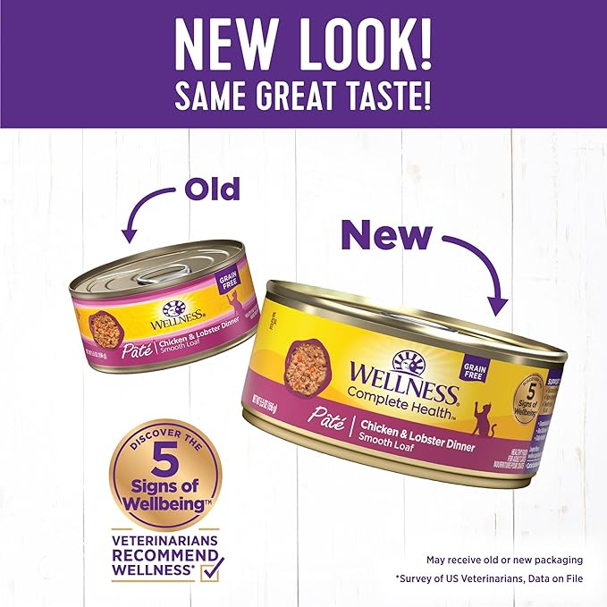 Wellness Complete Health Natural Grain Free Wet Canned Cat Food, Chicken &amp; Lobster Pate, 5-Ounce Can (Pack of 24)