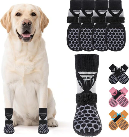 KOOLTAIL Dog Socks for Hot Pavement, Summer Breathable Dog Socks to Prevent Licking Paws, Non Slip Pet Boots&amp; Paw Protectors for Hardwood Floor,Grippy Shoes for Small Medium Large Senior Dogs,Black XS
