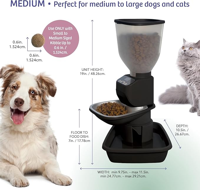 Automatic Dog &amp; Cat Food Feeder with Water Dispenser – Smart Pet Feeder with Portion Control, OLED Display, Anti Jam Design, Battery Operated Dispenser for Medium/Large Pets - Black