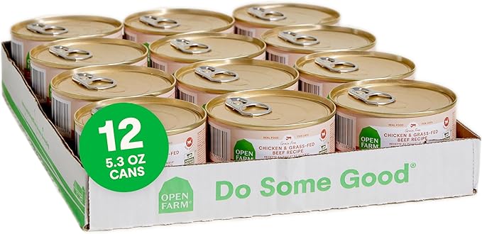Open Farm Canned Cat Food, Paté for Complete &amp; Balanced Nutrition, Grain-Free and Legume-Free Wet Cat Food, Chicken &amp; Beef Recipe, 5.3oz Cans (Case of 12)