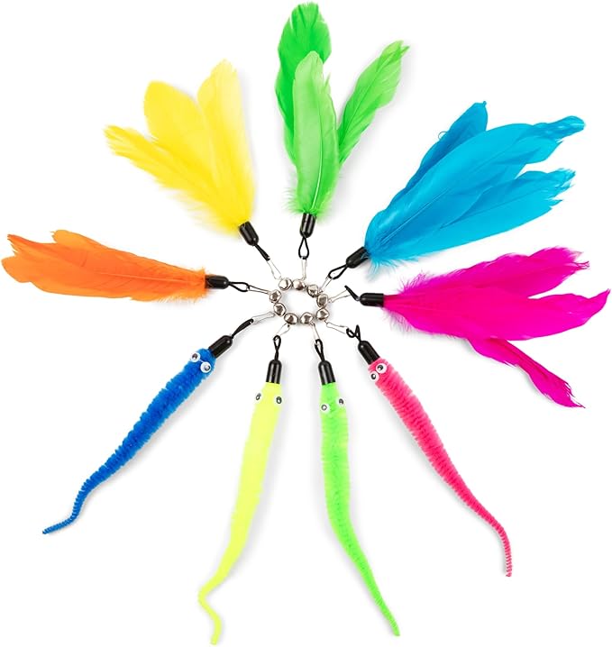 PAWSITIVE Interactive Cat Toys - Retractable Feather Wand with Refill Set 12PCS - Perfect for Indoor Cats to Chase, Exercise &amp; Bond with Their Owners