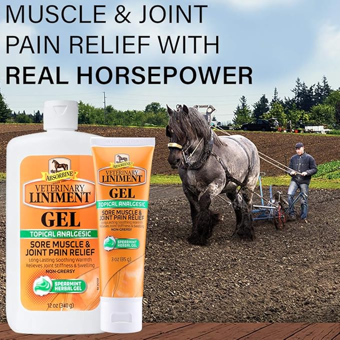 Absorbine Veterinary Liniment Gel, Topical Menthol Analgesic Rub for Sore Muscle, Joint &amp; Arthritis Pain Relief, Combo Pack Includes 12oz Value Size + 3oz Travel Size