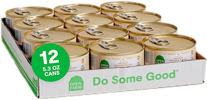 Open Farm Canned Cat Food, Paté for Complete &amp; Balanced Nutrition, Grain-Free and Legume-Free Wet Cat Food, Harvest Chicken Recipe, 5.3oz Cans (Case of 12)