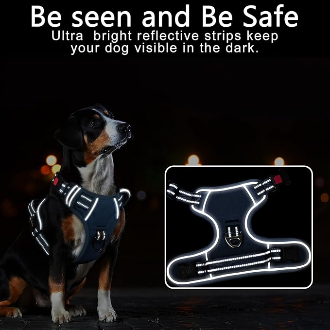 Timos Dog Harness Small Sized, No Pull Pet Harness with Neck Lockable Snap,No Choke Front Clip Dog Reflective Vest,Adjustable Metal Rings 3 Buckles,Easy Control Handle for Small Dogs Royal Blue S