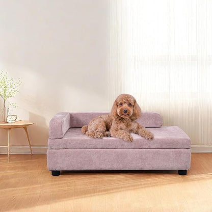 AFBKSS&amp;BB Pet Sofa with Hidden Storage for Puppy and Cat,Linen Fabric Dog Sofa,Cat Couch with Wooden Frame (Pink)